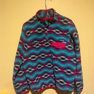Patagonia Synchilla Womens M Vibrant Patterned Fleece Pink Blue